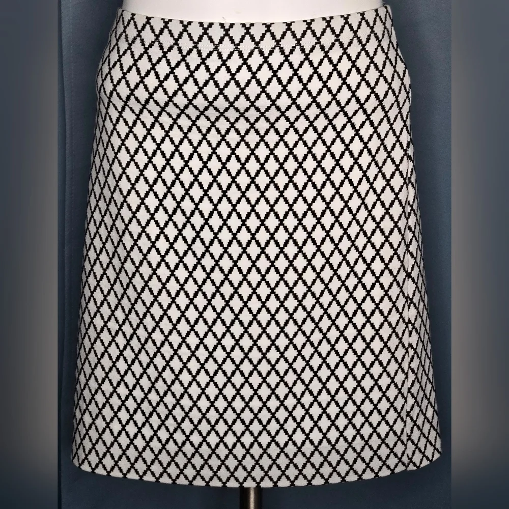 Karen Kane Black & White Geometric Harlequin Diamond Knit Skirt - Size L NWOT